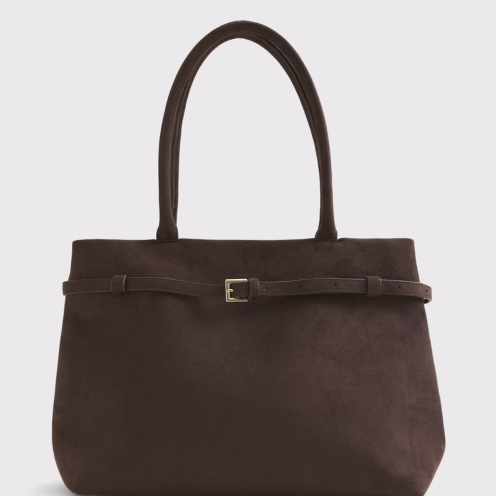 NWT Abercrombie & Fitch Modern Belted City Tote Bag - Dark Coffee Vegan Suede